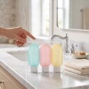 Set of 3 Travel Bottles 100 ml Soft Squeezable Tubes with Flip Top Cap Transparent Zip Bag for Shampoo and Gel 4