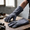 Luvas de soldador TIG e MIG Resistentes ao calor até 500 °C Comprimento 40 cm Couro de vaca Forro de Kevlar e folha de alumínio Preto e cinza Unissexo 3
