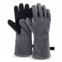 Luvas de soldador TIG e MIG Resistentes ao calor até 500 °C Comprimento 40 cm Couro de vaca Forro de Kevlar e folha de alumínio Preto e cinza Unissexo 4
