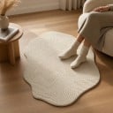 Minimalistisk Stykke Tæppe Uregelmæssig Form Mønster af Koncentriske Buer 160 x 100 cm Polyester Cremebeige med Bølget Kant 3