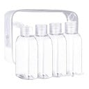 Set of 4 Travel Bottles 100 ml with Flip Top Cap Clear Zip Bag and Labels for Shampoo and Shower Gel 1