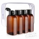 Set of 4 Travel Bottles 100 ml with Flip Top Cap Clear Zip Bag and Labels for Shampoo and Shower Gel 3