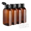 Set of 4 Travel Bottles 100 ml with Flip Top Cap Clear Zip Bag and Labels for Shampoo and Shower Gel 4