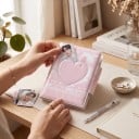Mini fotoalbum na fotokartičky 10,5 x 7,7 x 3 cm Průhledné kapsy Zapínání na patentku Růžový obal se srdíčkem a králičími oušky 6