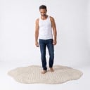 Minimalistisk stykke tæppe Uregelmæssig form Mønster af koncentriske buer 280 x 180 cm Polyester Cremebeige med bølget kant 4