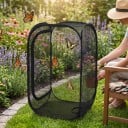 Netbur for sommerfugle og insekter 40 x 40 x 60 cm Sammenklappelig opdrætsboks med lynlås Polyester netstof Sort Til observation af larver 5