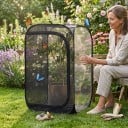 Stor netbur til sommerfugle og insekter 60 x 60 x 90 cm Sammenklappelig opdrætsboks med lynlås Polyester netstof Sort Til planter og sommerfugle 2