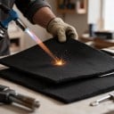 Manta de soldadura e base não inflamável Resistência ao fogo 1000 °C Dimensão 1 x 1 m Espessura 2 mm Feltro de carbono pré-oxidado Preto 3