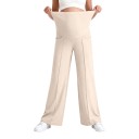 Pantalons de grossesse pour femmes avec jambes larges et taille haute élastique sur le ventre, pantalons avec poches et plis 2