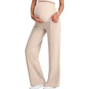 Pantalons de grossesse pour femmes avec jambes larges et taille haute élastique sur le ventre, pantalons avec poches et plis 1