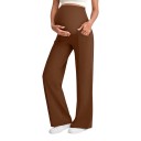 Pantalons de grossesse pour femmes avec jambes larges et taille haute élastique sur le ventre, pantalons avec poches et plis 5