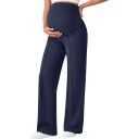 Pantalons de grossesse pour femmes avec jambes larges et taille haute élastique sur le ventre, pantalons avec poches et plis 11