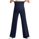 Pantalons de grossesse pour femmes avec jambes larges et taille haute élastique sur le ventre, pantalons avec poches et plis 12