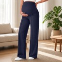 Pantalons de grossesse pour femmes avec jambes larges et taille haute élastique sur le ventre, pantalons avec poches et plis 13