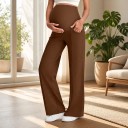 Pantalons de grossesse pour femmes avec jambes larges et taille haute élastique sur le ventre, pantalons avec poches et plis 6