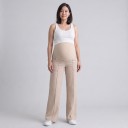 Pantalons de grossesse pour femmes avec jambes larges et taille haute élastique sur le ventre, pantalons avec poches et plis 3