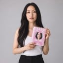 Mini pořadač na fotokarty 10,5 x 7,7 x 3 cm 16 stran PVC Růžový obal s okénkem ve tvaru srdce a mašlí Album na fotokartičky 4