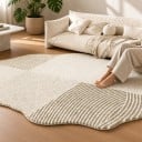 Minimalistisk tæppe Uregelmæssig form Mønster i nuancer af beige 280 x 180 cm Polyester Beige-creme med bølget kant 5