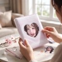Mini pořadač na fotokarty 10,5 x 7,7 x 3 cm 16 stran PVC Levandulový obal s okénkem ve tvaru srdce a krajkou Album na fotokartičky 4