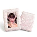 Mini pořadač na fotokarty 10,5 x 7,7 x 3 cm 16 stran PVC Růžový obal s okénkem a mašlemi Zapínání na patentku Album na fotokartičky 1