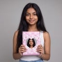 Mini pořadač na fotokarty 10,5 x 7,7 x 3 cm 16 stran PVC Růžový obal s jahůdkami a okénkem ve tvaru srdce Album na fotokartičky 2