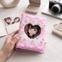 Mini pořadač na fotokarty 10,5 x 7,7 x 3 cm 16 stran PVC Růžový obal s jahůdkami a okénkem ve tvaru srdce Album na fotokartičky 4