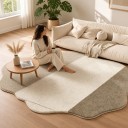 Alfombra Minimalista de Forma Irregular con Borde Ondulado Rayas Diagonales 160 x 120 cm Poliéster Beige con Tonos Marrones 3