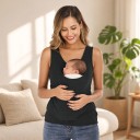 Camiseta sin mangas para mamás con bolsillo canguro para llevar al bebé, camiseta de lactancia con escote en V y tirantes anchos 5