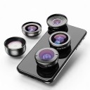 Mobilobjektiv sæt 5i1 Fisheye 195° Vidvinkel 170° og 110° Makro 10x Teleobjektiv 2x Med universal klip og etui Sort 1