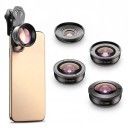 Mobilobjektiv sæt 5i1 Fisheye 195° Vidvinkel 170° og 110° Makro 10x Teleobjektiv 2x Med universal klip og etui Sort 3