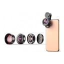 Mobilobjektiv sæt 5i1 Fisheye 195° Vidvinkel 170° og 110° Makro 10x Teleobjektiv 2x Med universal klip og etui Sort 6