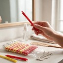 Hårpapir med gummibånd 12 stk størrelse 9 x 1,1 cm af ABS plast Rødgul Til bløde elastiske bølger og volumen Til tørt og vådt hår 3