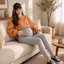 Dames zwangerschapsleggings met verstelbare tailleband en hoge taille over de buik ribgebreide leggings voor zwangere vrouwen 15