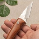 Cuțit de altoit cu lamă ascuțită și teacă din piele 17,4 cm Lama cu tăiș unic Lamă cu model damasc Răhandle din santal Culoare maro 3