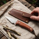 Cuțit de altoit cu lamă ascuțită și teacă din piele 17,4 cm Lama cu tăiș unic Lamă cu model damasc Răhandle din santal Culoare maro 6