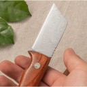 Cuțit de altoit cu lamă lată și tocă din piele 17,1 cm Lama cu două tăișuri Lamă cu model damasc Răhandle din santal Maro 3