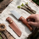 Cuțit de altoit cu lamă lată și tocă din piele 17,1 cm Lama cu două tăișuri Lamă cu model damasc Răhandle din santal Maro 5