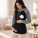 Felpa da donna per gravidanza e allattamento con cappuccio e apertura nascosta per allattamento felpa allungata con tasca a marsupio 13