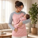 Felpa da donna per gravidanza e allattamento con cappuccio e apertura nascosta per allattamento felpa allungata con tasca a marsupio 9