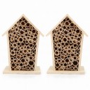 Domek per api solitarie 2 pz 12 x 8 x 7 cm Hotel per insetti in legno con tubi di canna Rifugio per impollinatori in giardino e balcone 1