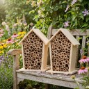 Domek per api solitarie 2 pz 12 x 8 x 7 cm Hotel per insetti in legno con tubi di canna Rifugio per impollinatori in giardino e balcone 2