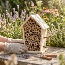 Domek per api solitarie 2 pz 12 x 8 x 7 cm Hotel per insetti in legno con tubi di canna Rifugio per impollinatori in giardino e balcone 3