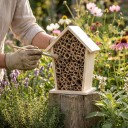 Domek per api solitarie 2 pz 12 x 8 x 7 cm Hotel per insetti in legno con tubi di canna Rifugio per impollinatori in giardino e balcone 5