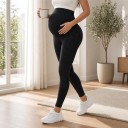 Dames zwangerschaps sportleggings met hoge taille over de buik elastische gemêleerde leggings voor zwangere vrouwen lang 4