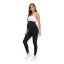 Dames zwangerschaps sportleggings met hoge taille over de buik elastische gemêleerde leggings voor zwangere vrouwen lang 2