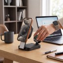 Magnetická bezdrátová nabíjecí stanice 4v1 15 W pro iPhone Apple Watch a AirPods Indikátor nabíjení Vstup USB-C 3