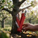 Škrabka na kůru stromů s kulatou hlavou a nožem 17 cm Čepel z manganové oceli Červená plastová rukojeť Na kroužkování a roubování 3
