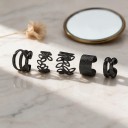 Juego de ear cuffs sin perforación 5 pcs Ear cuff para cartílago Varios diseños con recortes y textura Acero inoxidable Color negro unisex 2