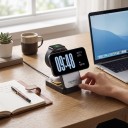 Cargador inalámbrico magnético plegable 3 en 1 con luz nocturna de 15 W para iPhone, Apple Watch y AirPods Negro y gris con cable USB-C 3