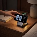 Cargador inalámbrico magnético plegable 3 en 1 con luz nocturna de 15 W para iPhone, Apple Watch y AirPods Negro y gris con cable USB-C 4